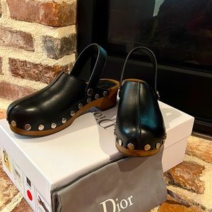 Dior Diorquake Black Leather Clogs 36.5